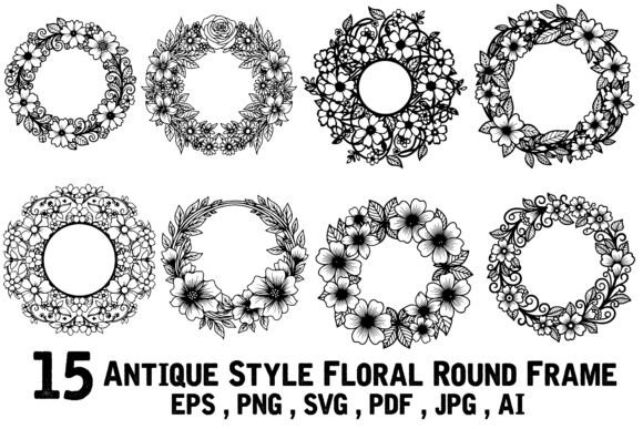 Download 15 Antique Style Floral Round Frame - Premium Resources