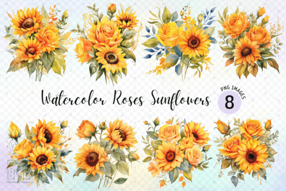 Download Watercolor Roses Sunflowers Bouquets PNG - Png Collection