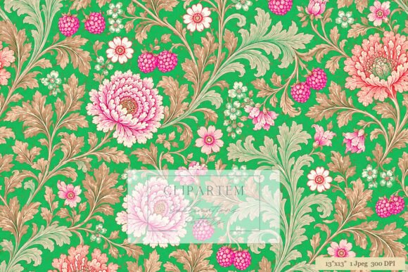 Download Victorian Floral Green Pink Digital Art - Victorian Collection