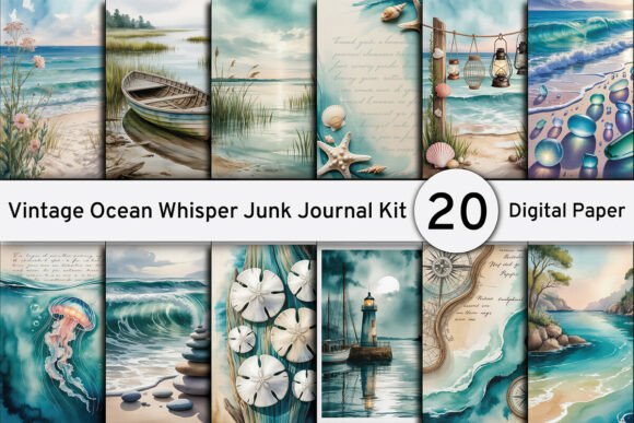 Download Vintage Ocean Whisper Junk Journal Kit - Junk journal kit Collection