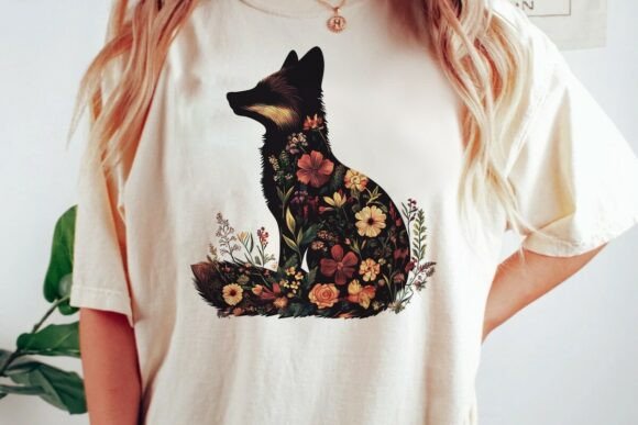 Download Floral Fox Silhouette Dark Boho Art Png - Boho Collection