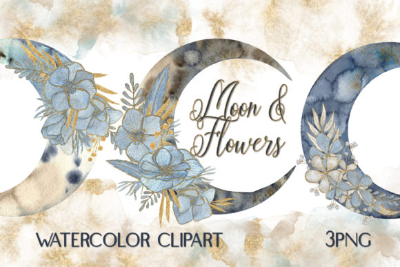 Download Watercolor Boho Clipart Moon &amp; Flowers - Boho Collection