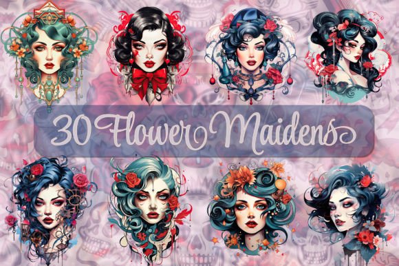 Download Tattoo Style Flower Maiden PNG Bundle - Png Collection