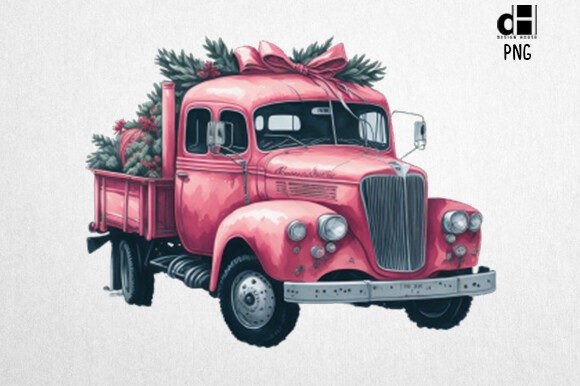 Download Pink Christmas Truck Vintage Clipart PNG - Png Collection