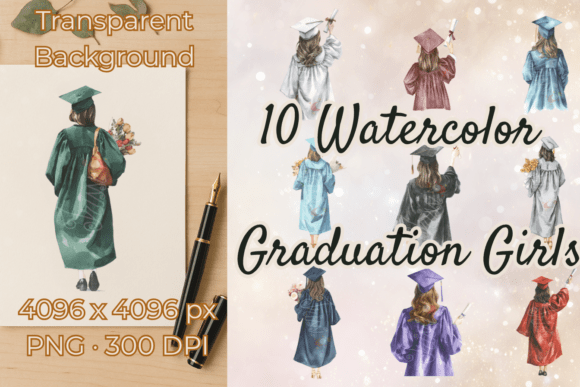 Download Graduation Watercolor Clipart Girl PNG - Png Collection