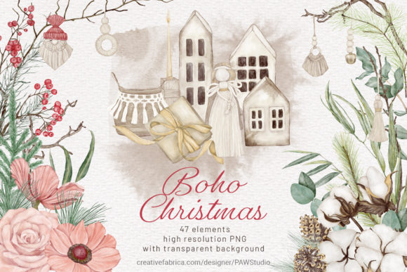Download Christmas Boho Watercolour Clipart - Boho Collection