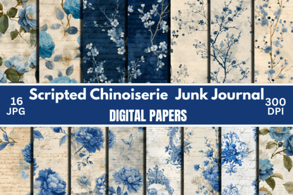 Download Scripted Chinoiserie Junk Journal Kit - Junk journal kit Collection