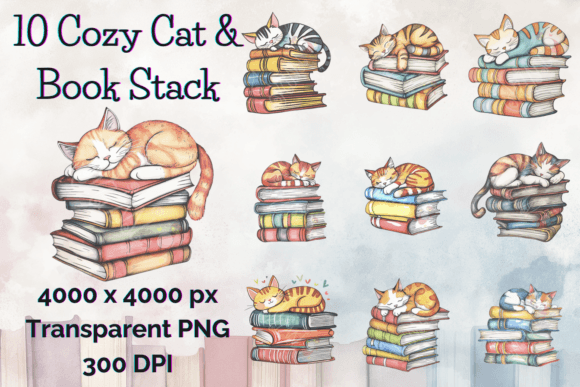 Download Watercolor Sleeping Cat Clipart Book PNG - Png Collection