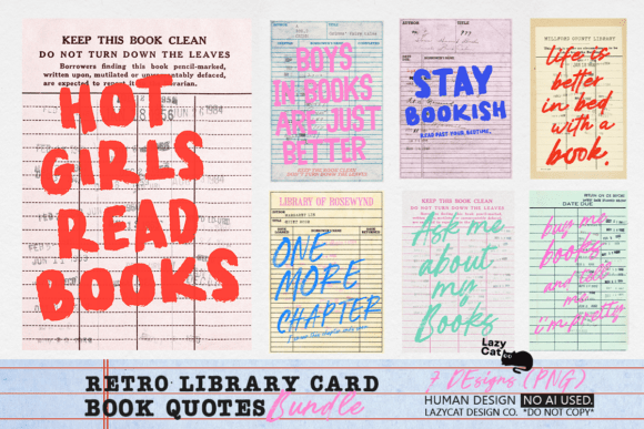 Download Retro Library Card Book Quote PNG Bundle - Png Collection