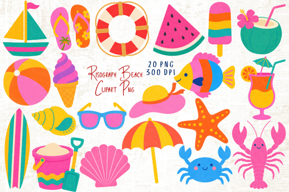 Download Risograph Beach Clipart PNG Bundle - Png Collection