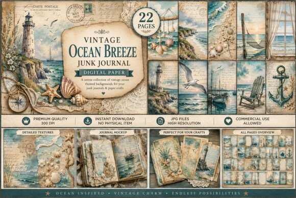 Download Vintage Ocean Breeze Junk Journal Kit - Junk journal kit Collection