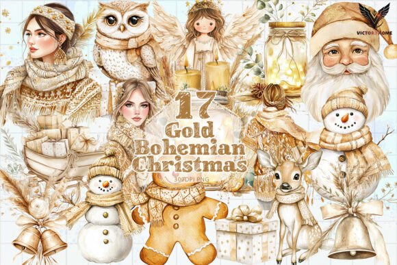 Download Gold Bohemian Christmas Clipart PNG - Png Collection