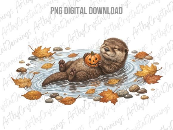 Download Fall Otter with Autumn Pumpkin PNG - Png Collection