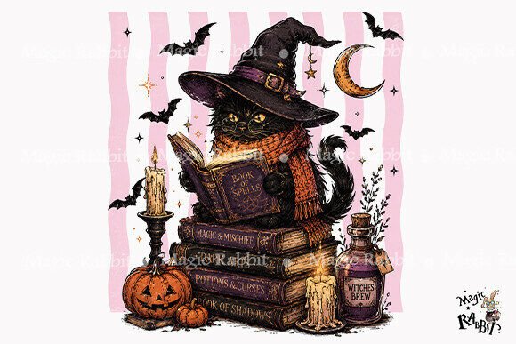 Download Witch Cat Book Stack PNG - Png Collection