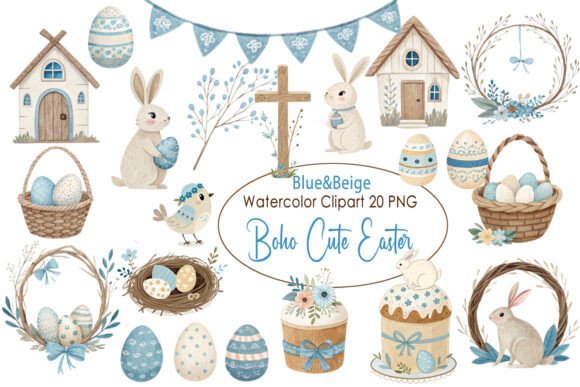 Download Cute Easter Clipart Boho Watercolor Png - Boho Collection