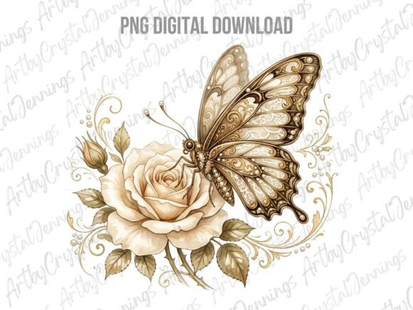 Download Vintage Butterfly and Roses PNG - Png Collection