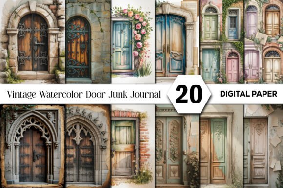 Download Vintage Watercolor Door Junk Journal Kit - Junk journal kit Collection