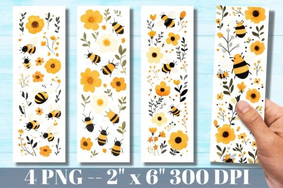 Download Vintage Style Bee and Flowers Bookmark - Premium Bundle
