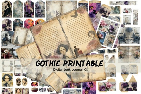 Download Gothic Junk Journal Kit Instant Download - Junk journal kit Collection