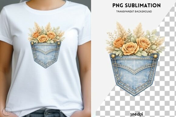 Download Denim Pocket with Flowers Png Design - Png Collection