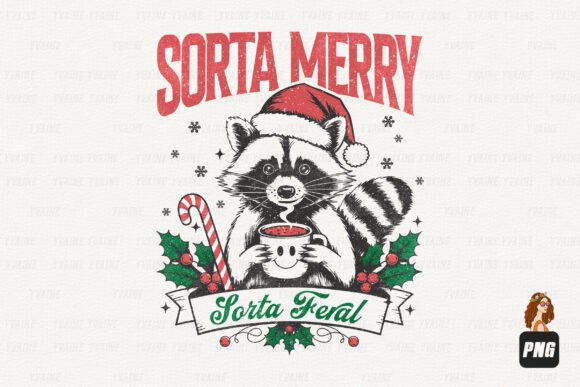 Download Retro Christmas Raccoon Sorta Merry PNG - Png Collection