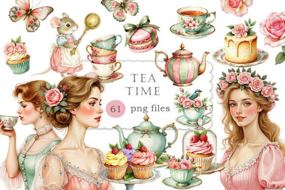 Download Shabby Tea Time Victorian Watercolor PNG - Png Collection