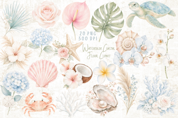 Download Watercolor Coastal Floral Clipart PNG - Png Collection