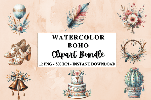 Download Watercolor Boho Clipart Bundle - Boho Collection
