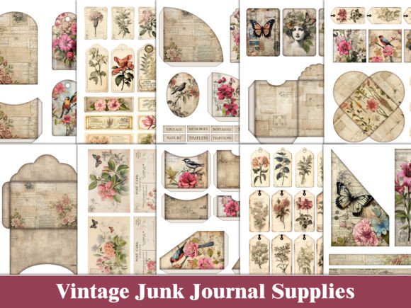 Download Vintage Junk Journal Kit Floral Ephemera - Junk journal kit Collection