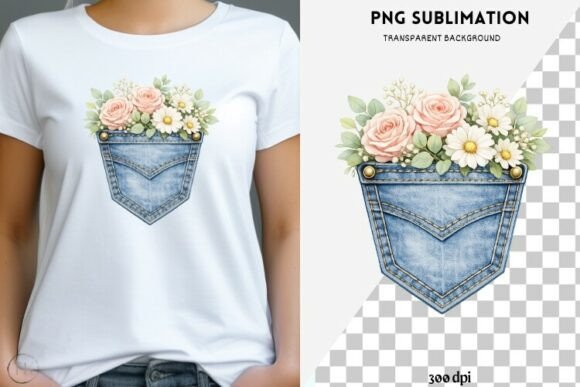 Download Denim Pocket with Flowers Png Design - Png Collection