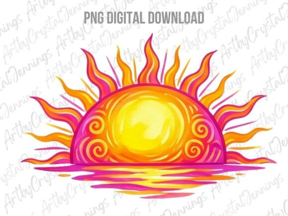 Download Retro Boho Watercolor Summer Sun PNG - Boho Collection