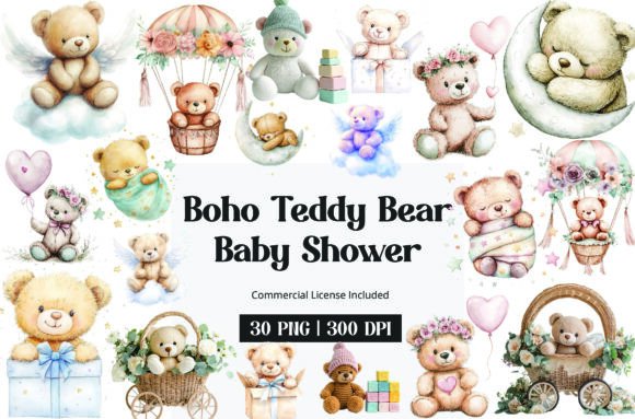Download Boho Teddy Bear Baby Shower Clipart - Boho Collection