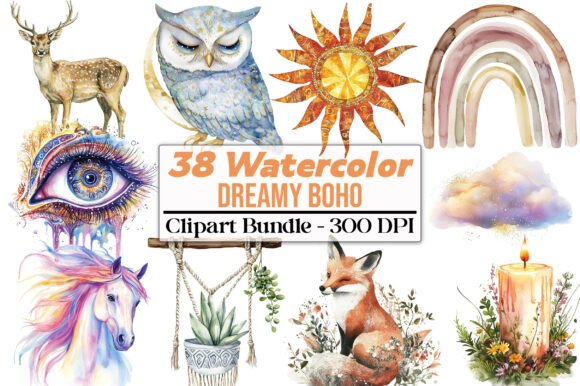 Download Watercolor Dreamy Boho Clipart PNG - Boho Collection