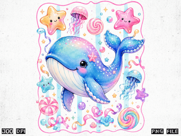 Download Cute Kawaii Whale PNG | Pastel Ocean Sea - Png Collection
