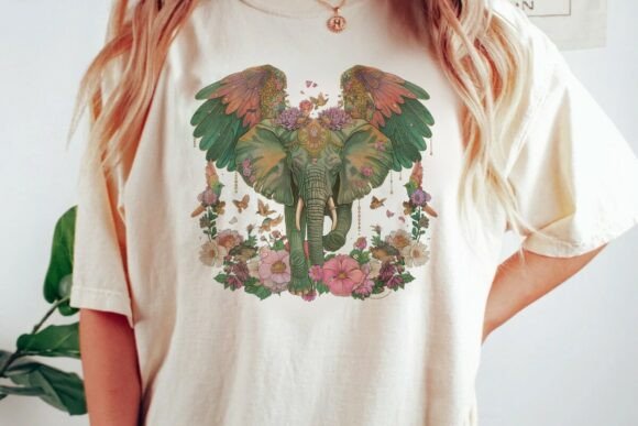 Download Winged Elephant Floral Boho Art Png - Boho Collection