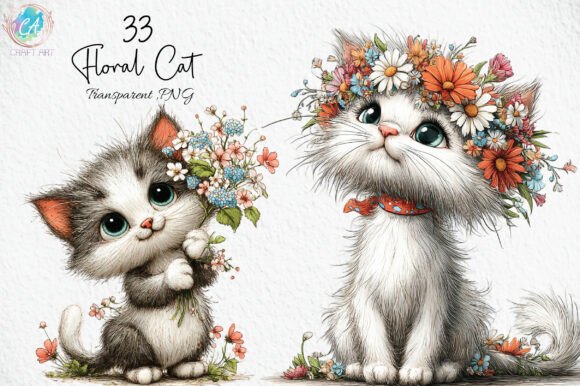Download Whimsical Floral Cat PNG - Png Collection