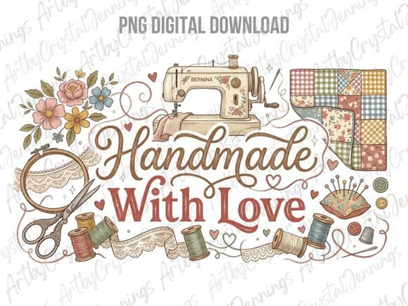 Download Cute Handmade with Love Sewing PNG - Png Collection